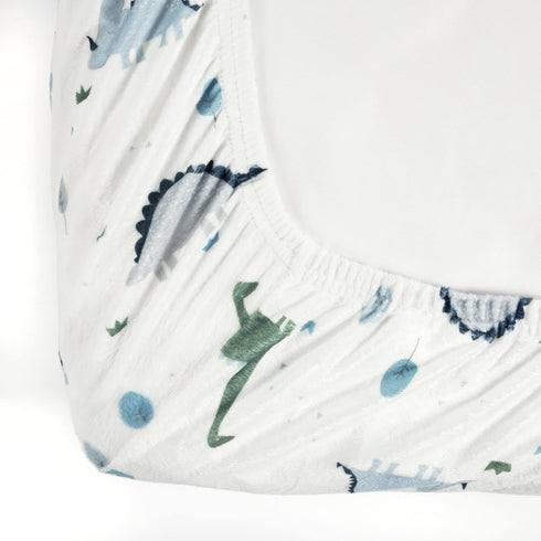 Lush Decor Baby Dinosaurs Roar Soft & Plush Fitted Crib Sheet, Dusty Teal & Gray, 52"x 28" x 9"