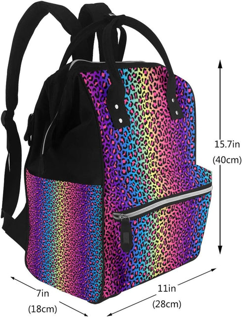 TZTTZT Backpack, Mommy Bright Leopard Rainbow Print Diaper Bag Toddler Baby Girl Boy Diaper Bag for Mom Dad, Bags