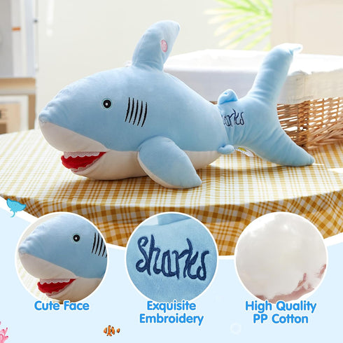 BSTAOFY 20'' LED Shark Soft Plush Toy Night Light, Luminous Glow in The Dark Bedtime Companion, Blue