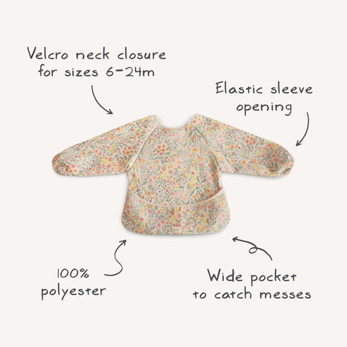 mushie Long Sleeve Baby Bib, Mess Free & Waterproof Fabric for Toddlers, Adjustable Fit 6-24 Months