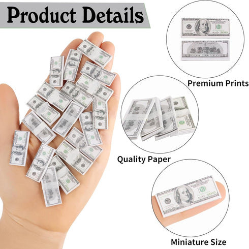 180pcs 1:12 Miniature Scene Dollars – Fake Bills for Dollhouse Scene Model Craft Supply