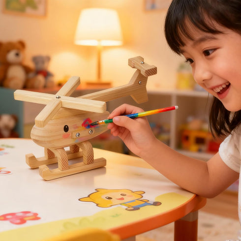 3 12 2 Set, 8+ Easy Playhouse: Wood Building Toy Kit - DIY Vehicle Projects: Helicopter, Truck & Excavator, Paint