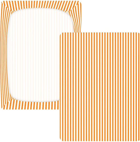 CZXW 52" 28" Stripes Orange White Crib Sheets Fitted x Natural Cotton Soft & Breathable for Baby Crib Mattress