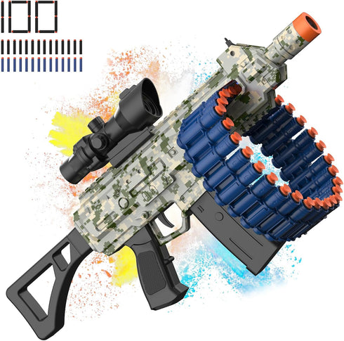 Electric Automatic Toy, JakMean Toy Blaster with 30 Dart Clips and 100 Foam Darts for Outdoor Shooting Games