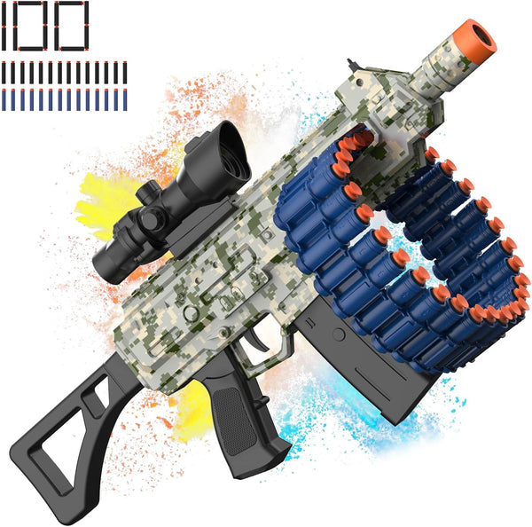 Electric Automatic Toy, JakMean Toy Blaster with 30 Dart Clips and 100 Foam Darts for Outdoor Shooting Games