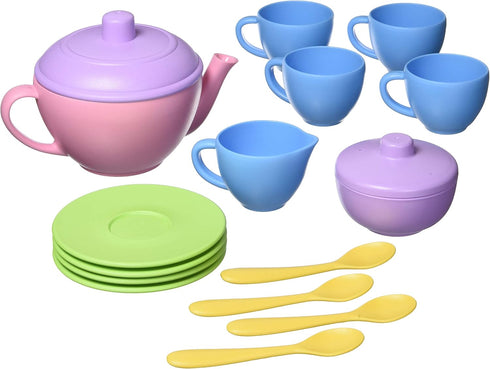 Green Toys Tea Set, Pink 4C - 17 Piece Pretend Play, Motor