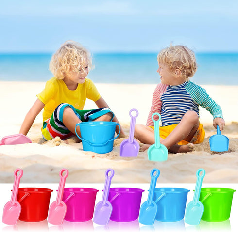 Junkin 24 Sets Beach Sand Buckets and Shovels for Kids, Bulk 6.3" Small Beach Pails and Sand Toys for Summer