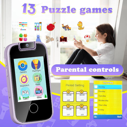 PTHTECHUS Kids Phone Toys for Girls Boys - Toddler Touchscreen MP3 Music Player with Dual Camera