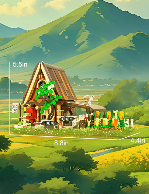 Set (610Pieces) SEMKY City Series Farm House Building Blocks with LED Lights, Creative Farm House Model Gifts for Kid
