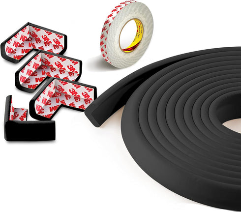 Baby Proof Corners and Edges with 18ft Bumper & 8 Foam Corner Protectors, Thick, Odorless, Black