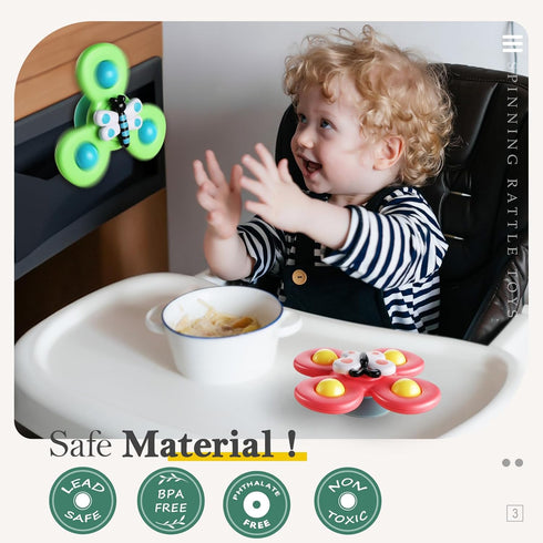 ALASOU 3PCS Suction Cup Spinner Toys for 1 Year Old - Spinning Tops Bath Toys for Kids Ages 1-3