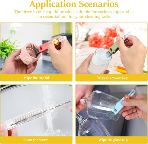 YLMFTNU 12Pcs 3 1 in Cup Lid Gap Cleaning Brush, Long Water Bottle Straw Cleaner Brush, Crevice Cleaning Brush Tools