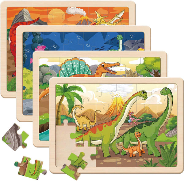 OGYZW Puzzles for Kids Ages 4-6, Dinosaur Wooden Puzzles, 4 Packs 24 Pieces