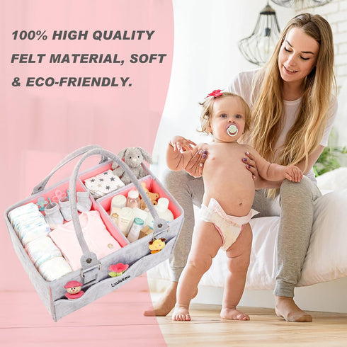 LXWIEKCO Large Baby Diaper Caddy Organizer - Nursery Storage Basket Tote Bag, Portable Diaper Storage Bin for Changing