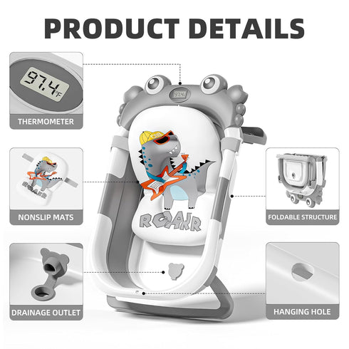 WyfKyd 0-36 Collapsible Baby Bathtub for Newborns to Toddler with Real-time Temp Monitor & Floating Cushion,Portable