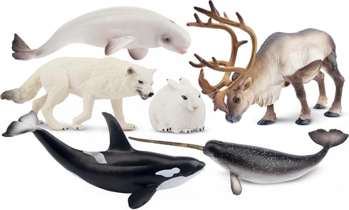 12PCS 4-7" Set Toymany Large Polar Animals Figurines, Plastic Arctic Animal Toy Preschool Includes Polar