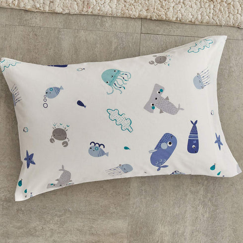 Joyreap 4 Set Piece Cotton Toddler Bedding for Kids Boys n Girls, Ocean Style Starfish Whale Crab Printed, Includes