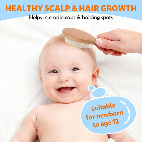 Set, (3 Set) Baby Hair Brush & Comb Organic Wooden Hairbrush Natural Goat Bristles for Newborns & Toddlers, Ideal