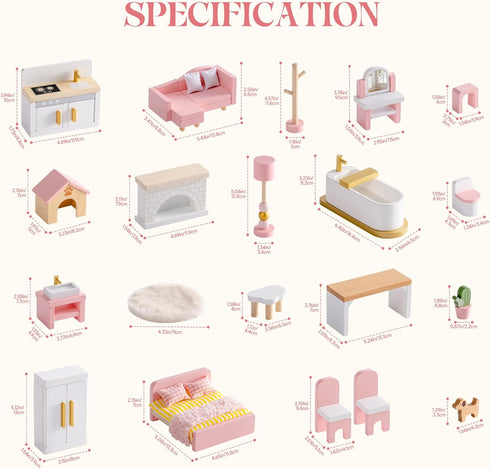 Set, 28 6 3+ ROBOTIME Wooden Dollhouse Furniture PCS Miniature Dollhouse Furniture with Room Kits, Dollhouse