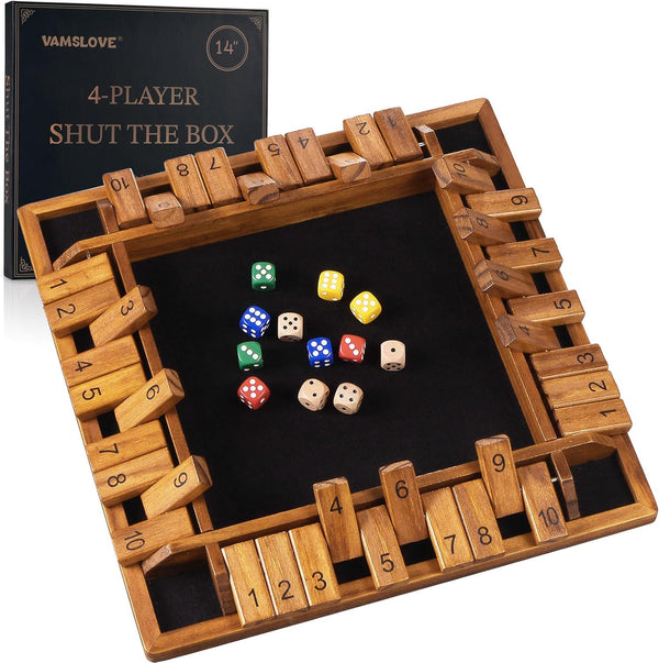 VAMSLOVE Upgraded 14 inches Shut The Box Dice Game Wooden Board Table