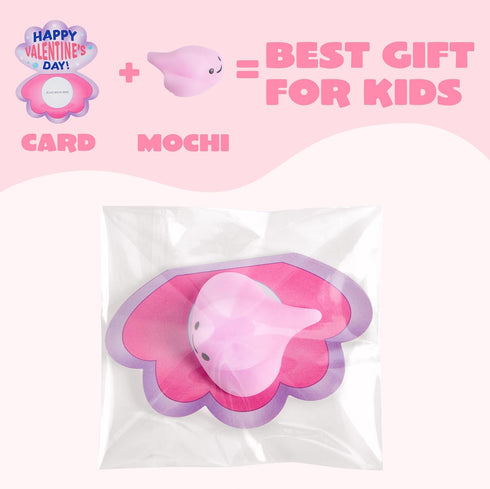 30 Packs JOYIN Valentines Day Gift Cards with Mochi Squishy Toys, Stress Relief Fidget Toys, Kawaii Mochi Squeezes