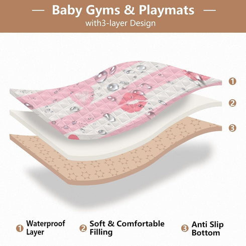 EtherSpher 50'' 50''para Pink White Stripes Heart Lip Love Large Non-Slip Baby Floor Play mat for Indoor Outdoor Water