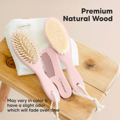 Set Set Baby Hair Brush for Newborns - Soft Goat Bristle Wooden Baby Brush and Comb Newborn Grooming Kit for Cradle