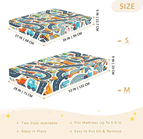 CZXW 52" 28" Cute Cars Route Crib Sheets Fitted x Natural Cotton Soft & Breathable for Baby Crib Mattress