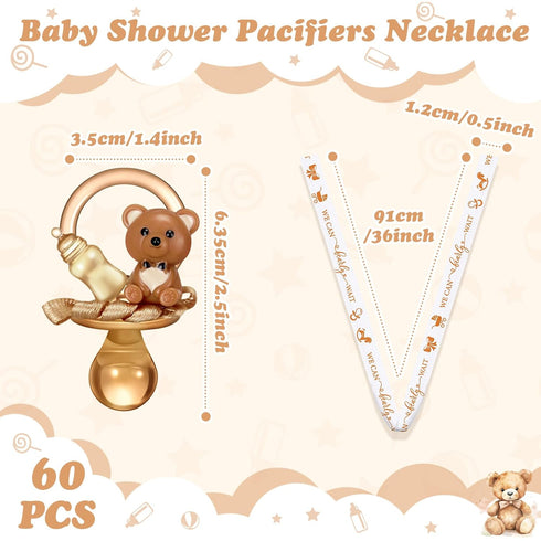 60 Coume Pcs Shower Party Pacifiers Necklace Bear Bottle Acrylic Pacifiers Charm Pacifier Chain for Guests Gender