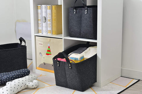 GUOZI Storage Basket, Collapsible Rectangular Felt Storage Bins with PU Handles, Large Laundry Basket Storage Solution