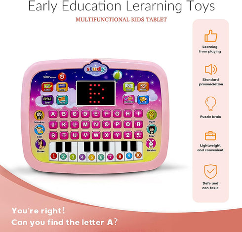 Kid Tablet Toddler Learning Pad, Interactive Educational Toy with Screen for Boys & Girls 3+ (Pink)