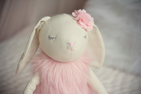 Lilly The Bunny, Beautiful Cream Cotton Linen Plush Doll with Floppy Ears, Authentic Pink Ballerina Tutu, Cuddly Fur Top