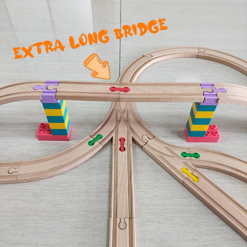 30 Pack 3+ Wooden Train Track Accessories, Pcs Colorful Dog Bone Track Connectors, Compatible with All Train Track