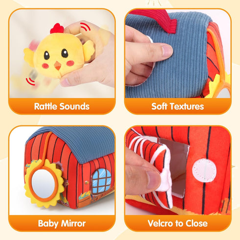 6-12 6 Baby Toys Months - Soft Barn with Stuffed Farm Animals Toy, Montessori Toys for Months Infant Boys Girls Sensory