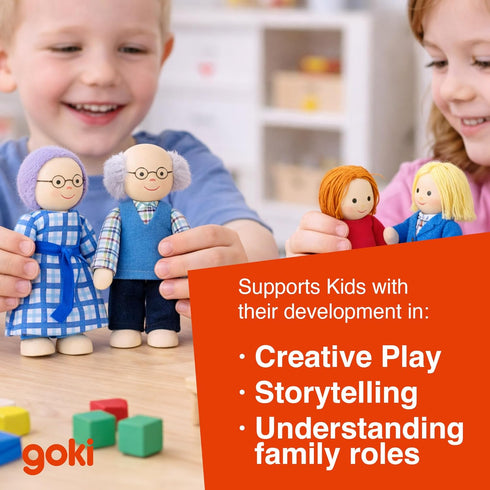 Set 6 3+ Goki Dollhouse Family - Poseable Mini Dolls for Dollhouse Accessories - Ages Wooden Figurines for Imaginative