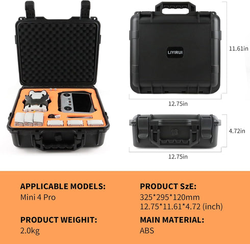 Mini 4 Pro/Mini 4 Waterproof Drone Carrying Case for DJI Mini4 Pro/Mini4 Fly More Combo, Hard Black Case Only