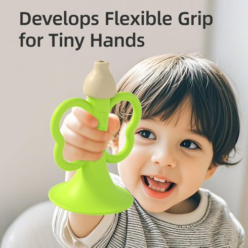 6-12 2PCS 0-6 Baby Trumpet Toy Months, Silicone Baby Horn Blowing Toy with Yellow Green for Teething Sensory Play