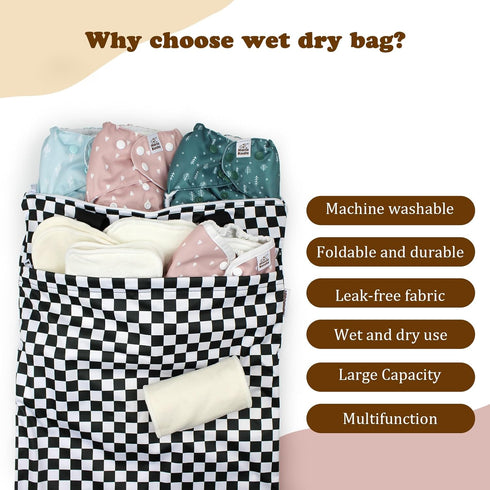 2 Pack (W009L) Mama Koala Reusable Hanging Wet Dry Bags for Baby Items, Cloth Diapers, Swimsuits, Travel, Gym Clothes