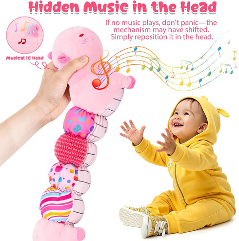 FVNPIHAM 0-12 Tummy Baby Toys Months, Infant Musical Caterpillar Baby Stuffed Animals with Crinkle, Rattle, Squeaker