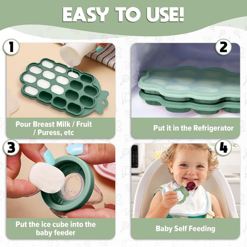 Set 15 Set Set 3M+ O'doe Baby Weaning Pcs Silicone Baby Feeding with Suction Plate, Bowl, Bib, Sippy Cup, Fruit Feeder