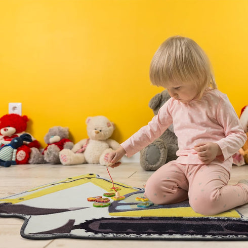 30 Inch Tinideya Kids Excavator Bedroom Rug, Hand Tufted Boys Nonslip Bathroom Mat, Decorative Construction Trucks Play