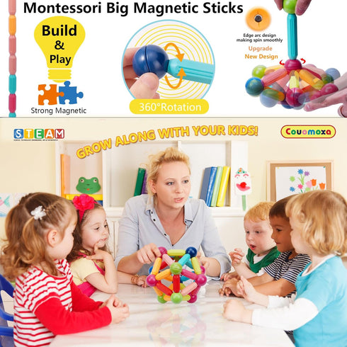 Set 6-9+Years COUOMOXA Magnetic Building Blocks STEM for Kids: Educational Magnetic for Old for Boys Girls