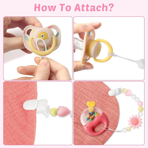 LSTRAGY 2 Pack Silicone Pacifier Clip, Pacifier Holder for Boys and Girls, Adorable Sunflower Pacifier Strap Fits