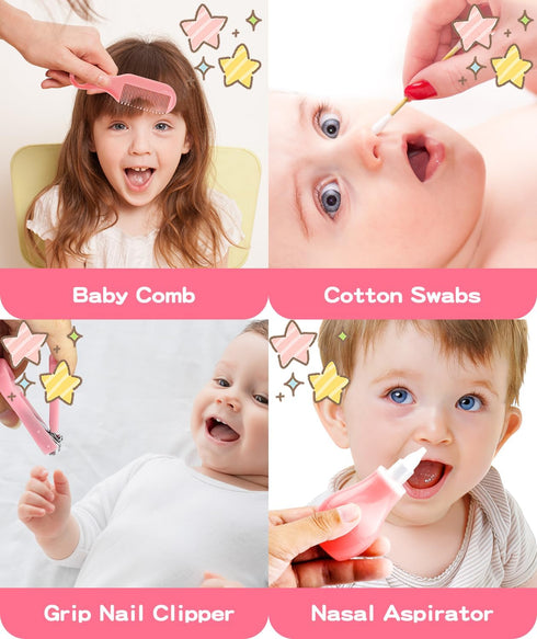 Set (25 1 Baby Grooming and Healthcare Kit, Portable Baby Safety Care with Hair Brush Comb Nail Clipper Nasal Aspirator