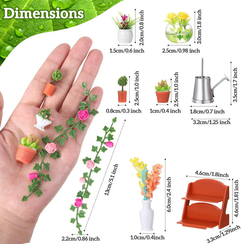 26 Pieces Dollhouse Plant Miniature Bonsai Mini Potted Plant Flower Model Tiny Fake Greenery Ornament Dollhouse