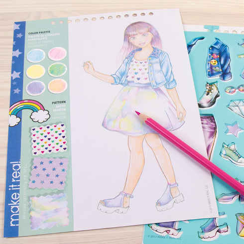 Make It Real Fashion Design Sketchbook for Girls, Digital Dream Kit with 110 Stickers, Stencils, Design Guide