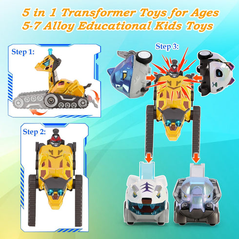 VUSUMOK 5-7 Cars,5in1 2-4,5pcs Transformer Toys for Ages Pull Back Toy Alloy Educational Kids Toys for Ages Animals