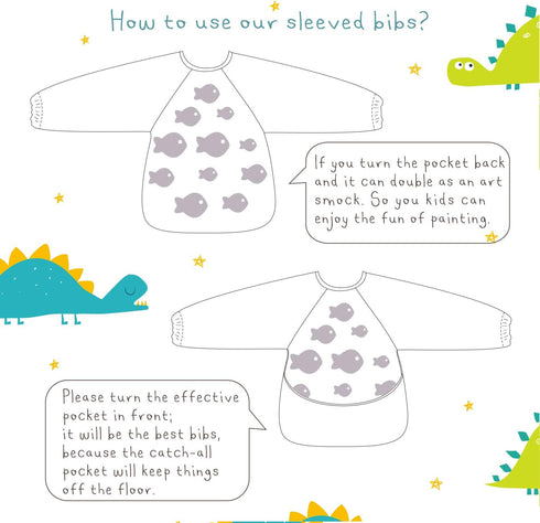 Infant Toddler Baby Waterproof Sleeved Bib - Bib with Sleeves & Pocket for 6-24 Months