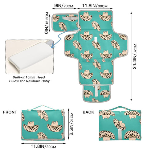 Kagirah Wild West Spots Pattern Portable Changing Pad with Built-in Pillow, Waterproof Foldable Baby Diaper Changing