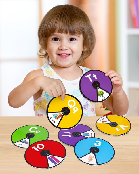 Coogam Interactive Alphabet Spinning Card for Toddler, ABC Letters Numbers Learning Game, Montessori Toy Gift